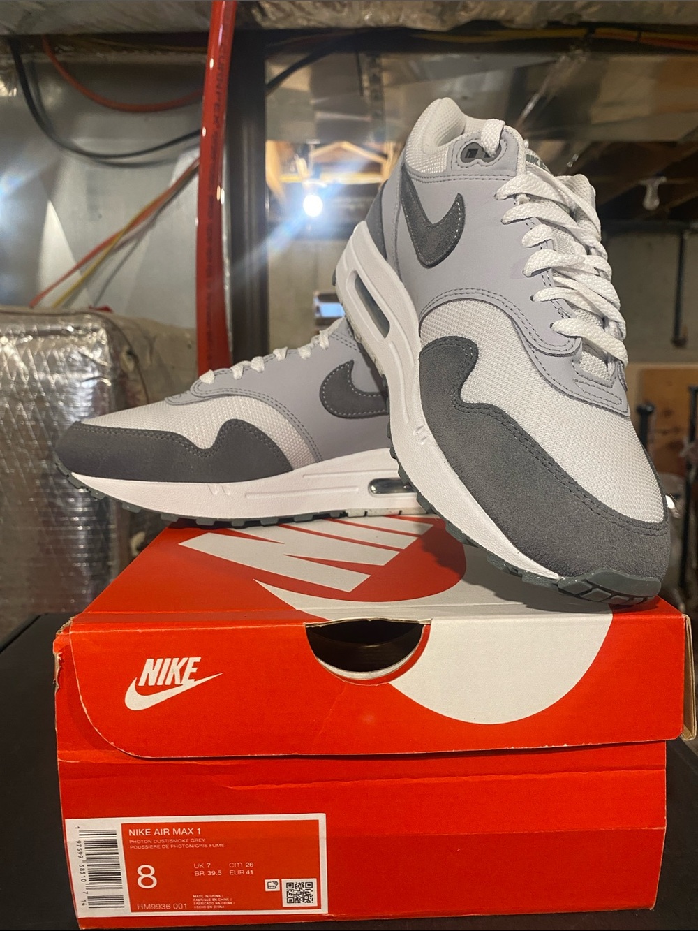 Nike Men’s Air Max 1 Grey and White Sneakers